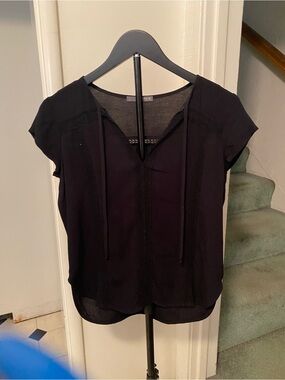 Matty M Black Short-Sleeve V-Neck Blouse with Tie Accents
